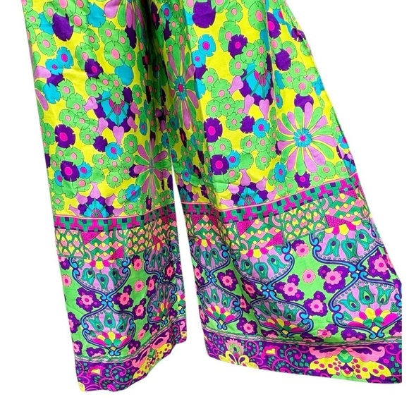Vintage Alex Coleman 70s Floral Wide Leg High Waist Pants Size 6 - Picture 6 of 9